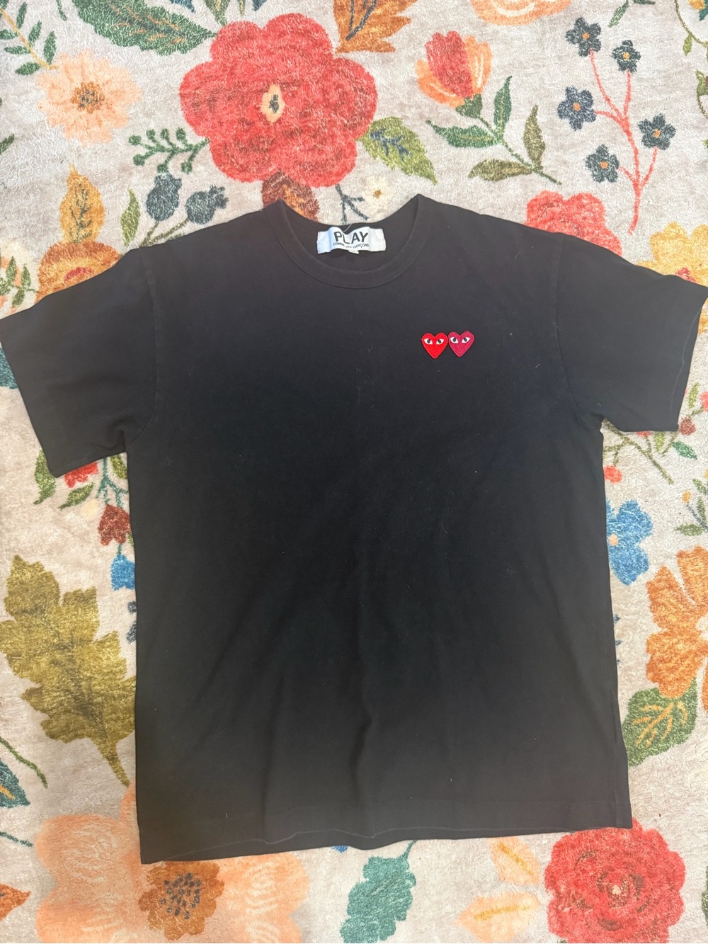 Comme des Garcons Black T-Shirt with Red Twin Heart Patch